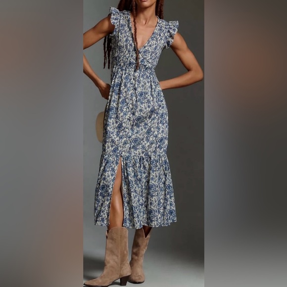 Anthropologie Dresses & Skirts - Anthropologie Blue and White Floral Midi Dress